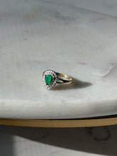 Load image into Gallery viewer, Vintage 14k Yellow Gold Diamond &amp; Emerald Halo Ring Size 7.25
