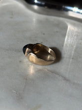 Load image into Gallery viewer, Vintage Blue Sapphire Sugarloaf &amp; Diamond Cabochon 14k Gold Ring Size 7.5
