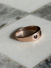 Load image into Gallery viewer, Garnet Starburst 10k Gold Trilogy Ring
