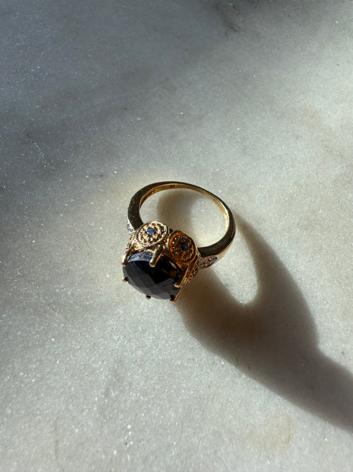 Blue Sapphire Gold Vermeil Ring Size 7.25