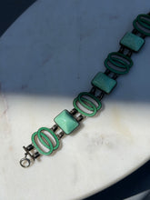 Load image into Gallery viewer, Antique Green Enamel Sterling Silver Bracelet

