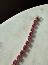 Load image into Gallery viewer, Pink Synthetic Stone Gold Vermeil Tennis Bracelet 7.25”
