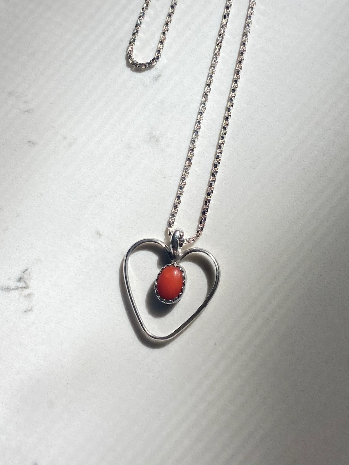 Coral Heart Vintage Sterling Silver Necklace