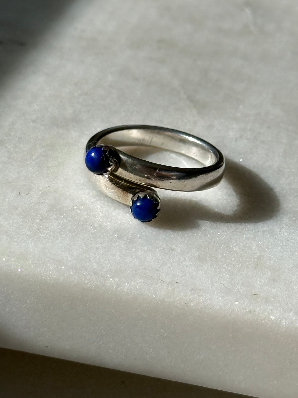 Vintage Lapis Sterling Silver Bypass Ring Size 7