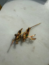 Load image into Gallery viewer, Vintage 14k Yellow Gold Jade &amp; Pink Sapphire Love Bird Brooch
