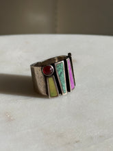 Load image into Gallery viewer, Vintage Sterling Silver Multistone Inlay Ring Size 5.5
