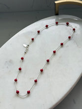 Load image into Gallery viewer, Sterling Silver Red Bead Station Necklace 17.75”
