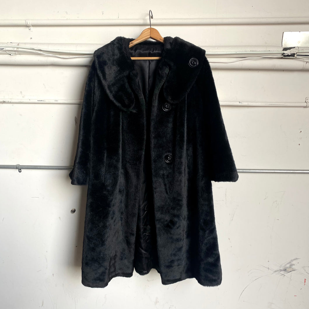 Vintage 1960s Black Faux Fur Coat