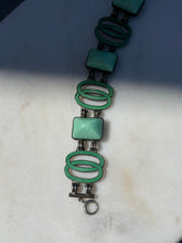 Load image into Gallery viewer, Antique Green Enamel Sterling Silver Bracelet
