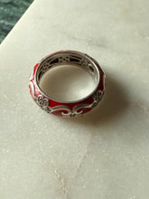 Load image into Gallery viewer, Red Enamel Sterling Silver Ring Size 8
