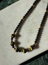 Load image into Gallery viewer, Vintage Gold Plated Black Bead Necklace 15”
