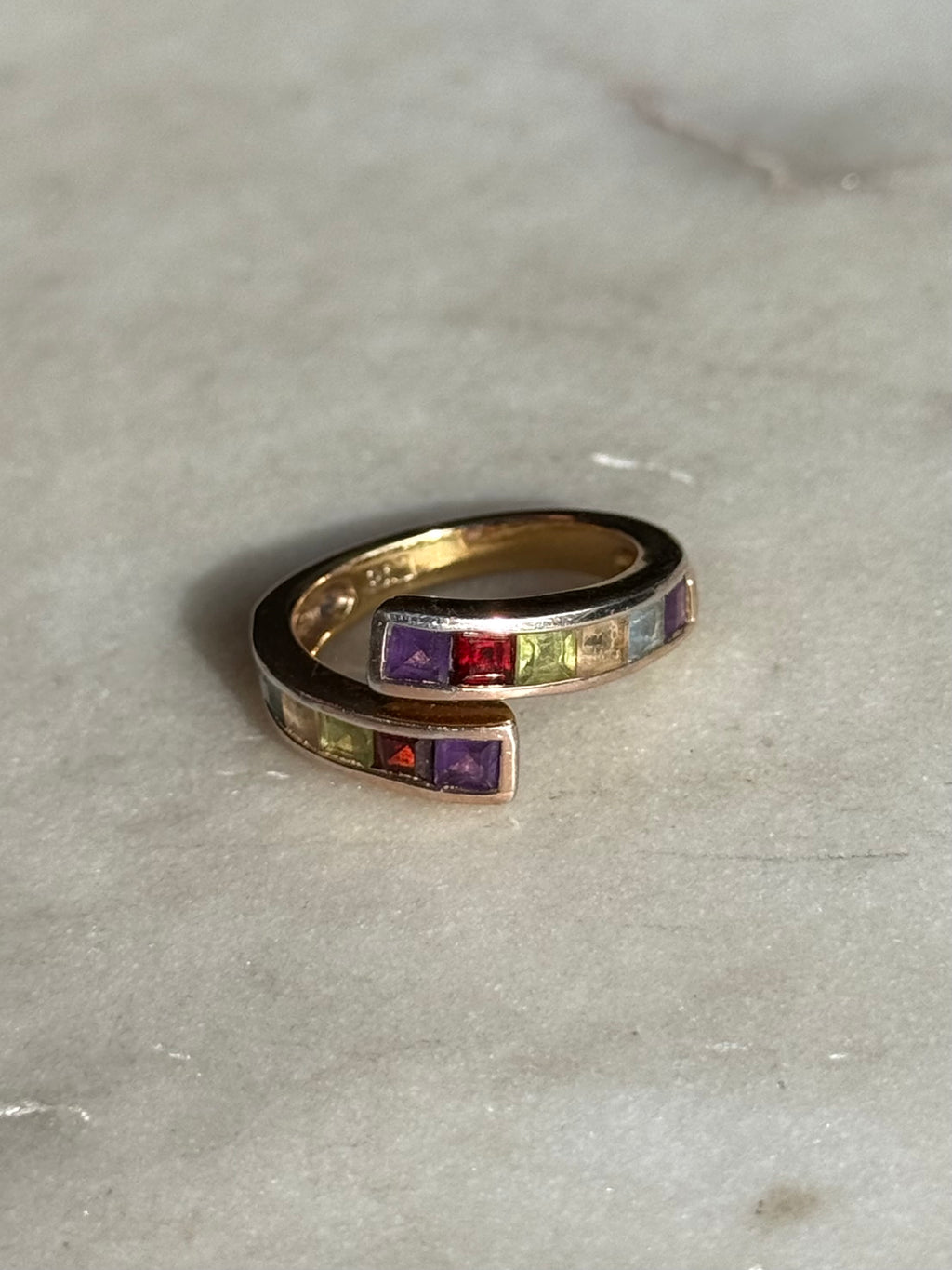 Bypass Multi-Gemstone Gold Vermeil Ring Size 7.25