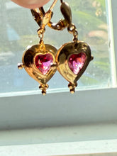 Load image into Gallery viewer, Vintage Tourmaline Heart 14k Yellow Gold Earrings
