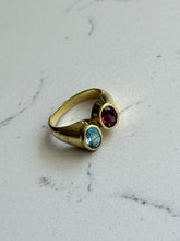 Load image into Gallery viewer, Vintage 18k Yellow Gold Blue Topaz &amp; Tourmaline Ring Size 6.75
