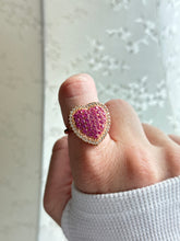 Load image into Gallery viewer, Synthetic Pink Sapphire &amp; CZ Heart Rose Gold Vermeil Ring Size 8
