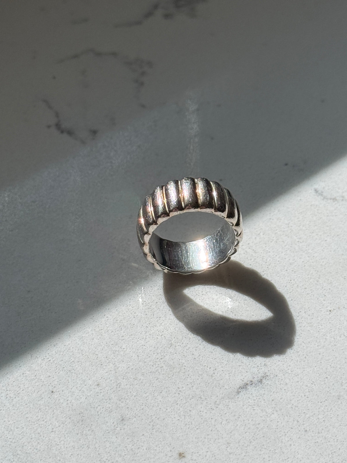 Ribbed Sterling Silver Ring Size 7