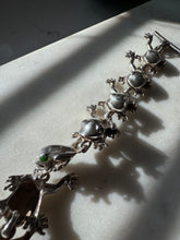 Load image into Gallery viewer, Green Enamel Eye Chunky Frog Sterling Silver Bracelet 8”
