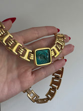 Load image into Gallery viewer, Vintage Monet Chunky Green Intaglio Goldtone Necklace 15.5”

