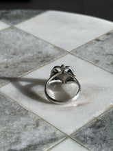 Load image into Gallery viewer, Crushed Coral &amp; Turquoise Sterling Silver Butterfly Ring Size 7.75
