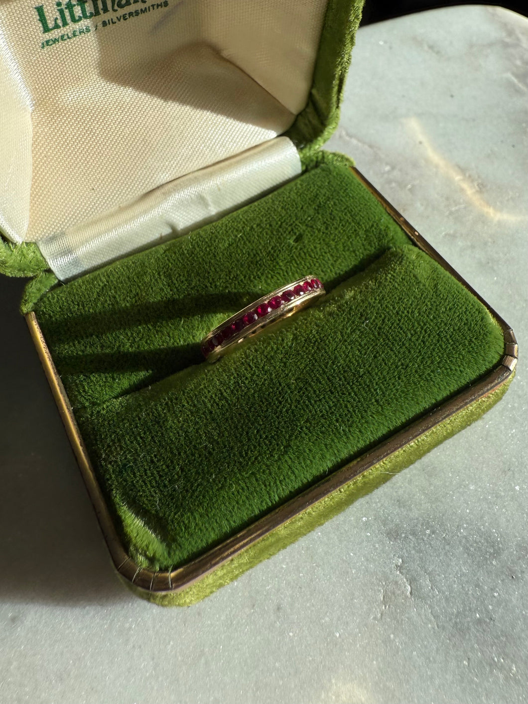 Synthetic Red Stone 14k Gold Band Size 4.75