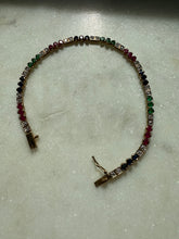 Load image into Gallery viewer, Ruby Emerald Blue Sapphire Diamond 10k Gold Bracelet 7”
