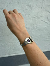 Load image into Gallery viewer, Chunky Purple Sterling Silver Hinged Cuff Bracelet
