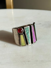 Load image into Gallery viewer, Vintage Sterling Silver Multistone Inlay Ring Size 5.5
