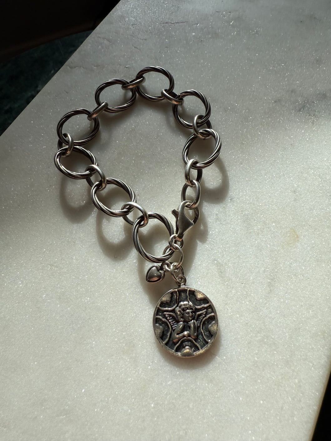 Vintage Sterling Silver Angel Charm Bracelet 8”