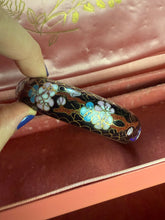 Load image into Gallery viewer, Vintage Bird &amp; Flowers Black Cloisonné Bangle Bracelet
