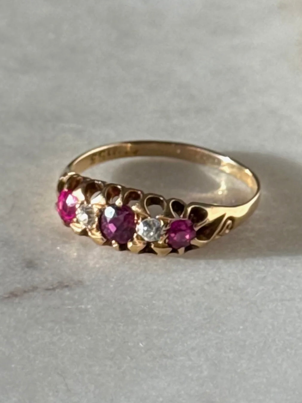 Antique 18k Yellow Gold Ruby & Diamond Ring Size 9.25