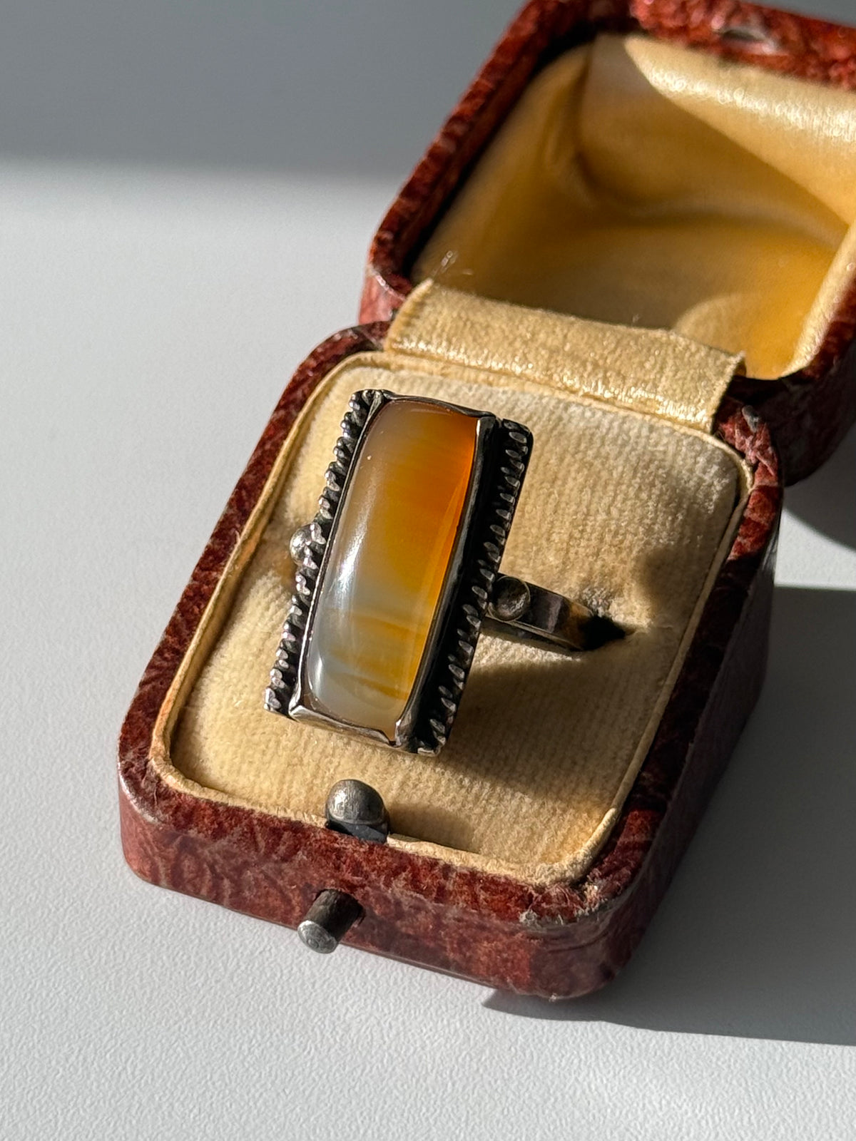 Vintage Agate Sterling Silver Ring Size 7.75