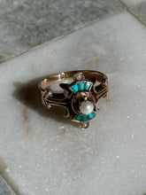 Load image into Gallery viewer, Victorian 14k Gold Pearl Turquoise Ring
