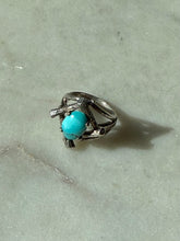 Load image into Gallery viewer, Brutalist Turquoise Sterling Silver Ring Size 3.75
