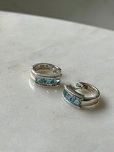 Load image into Gallery viewer, Blue Topaz Sterling Silver Clicker Hoops
