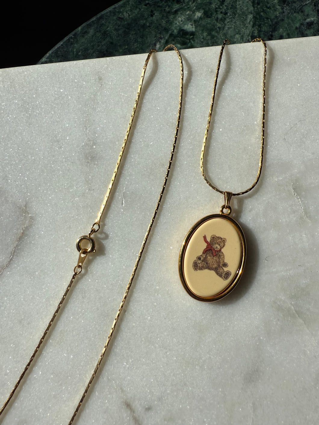 Vintage Teddy Bear Gold Plated Necklace 24”
