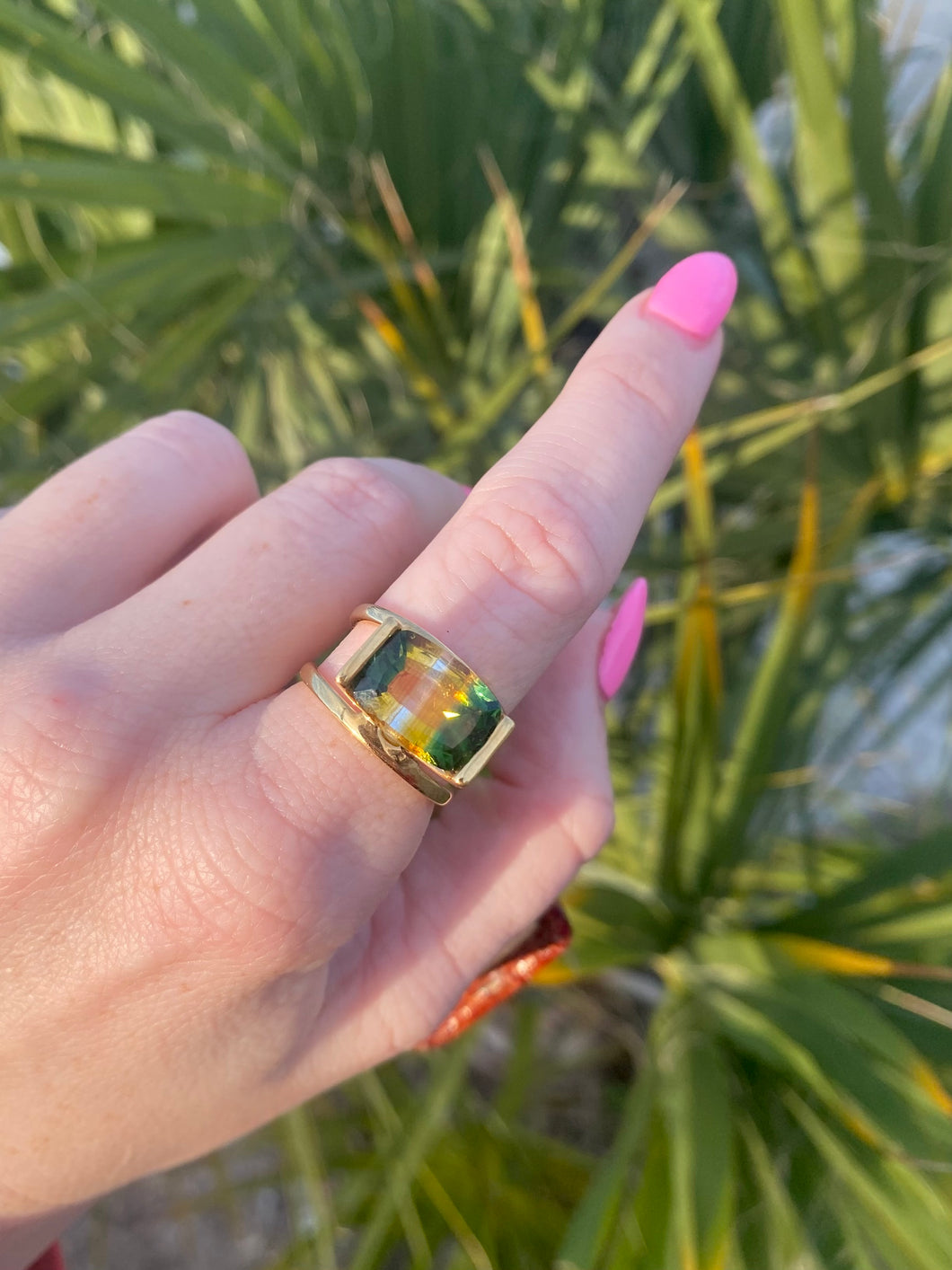 Chunky Green Stone Gold Vermeil Ring