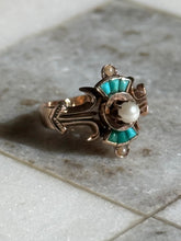 Load image into Gallery viewer, Victorian 14k Gold Pearl Turquoise Ring
