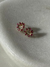 Load image into Gallery viewer, Vintage Ruby &amp; Diamond 10k Yellow Gold Push Back Heart Studs
