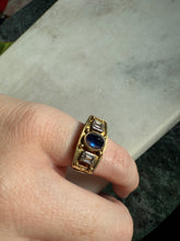 Load image into Gallery viewer, Antique Blue Sapphire Sugarloaf Cabochon Diamond Ring
