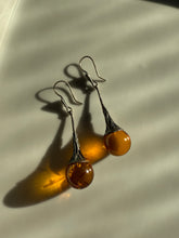 Load image into Gallery viewer, Natural Baltic Amber Vintage Sterling Silver Teardrop Earrings
