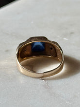 Load image into Gallery viewer, Vintage Blue Sapphire Sugarloaf &amp; Diamond Cabochon 14k Gold Ring Size 7.5
