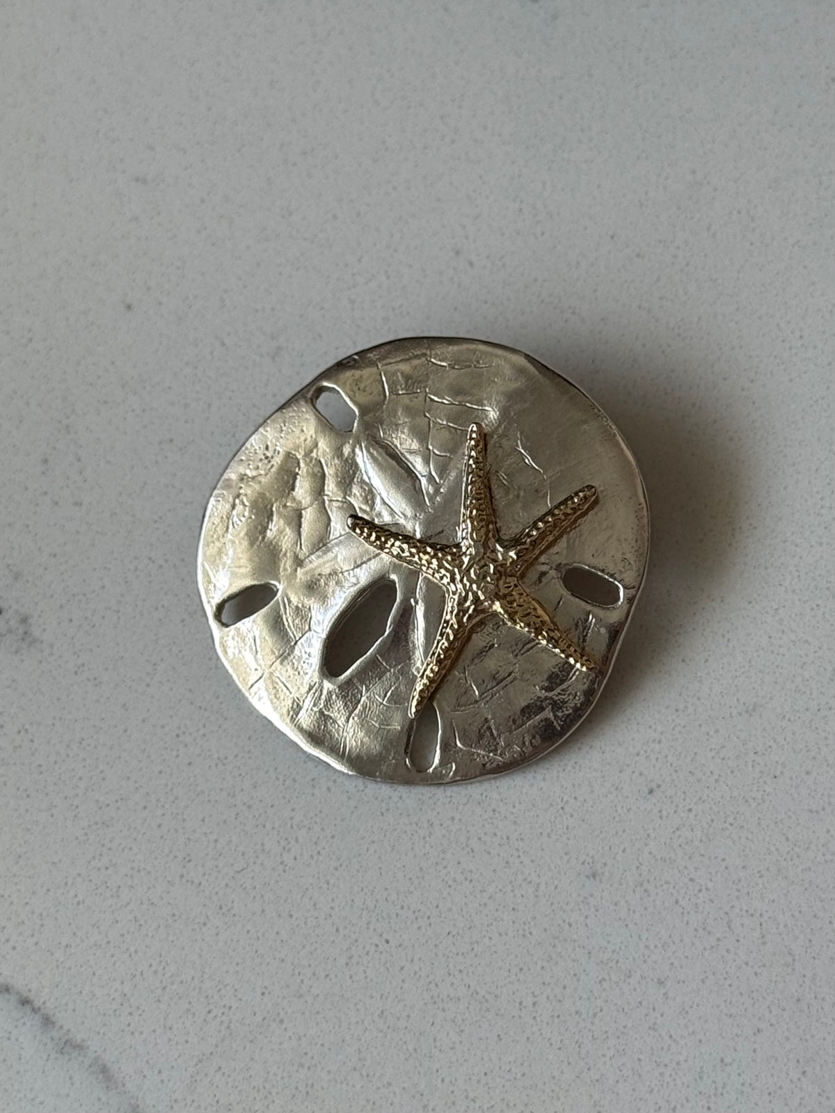 Vintage Solid Sterling Silver Starfish Sand Dollar Pendant
