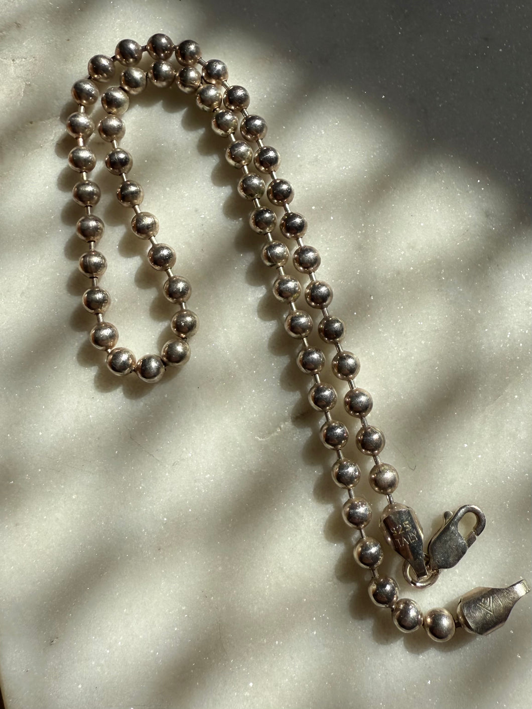 Italian Solid Sterling Silver Ball Chain Necklace 16”