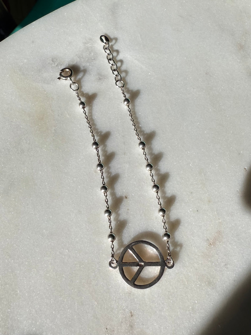 Peace Sign Sterling Silver Bracelet 7.5”