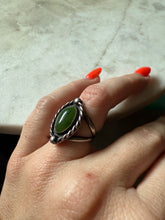 Load image into Gallery viewer, Sterling Silver Green Jade Ring Size 5.25
