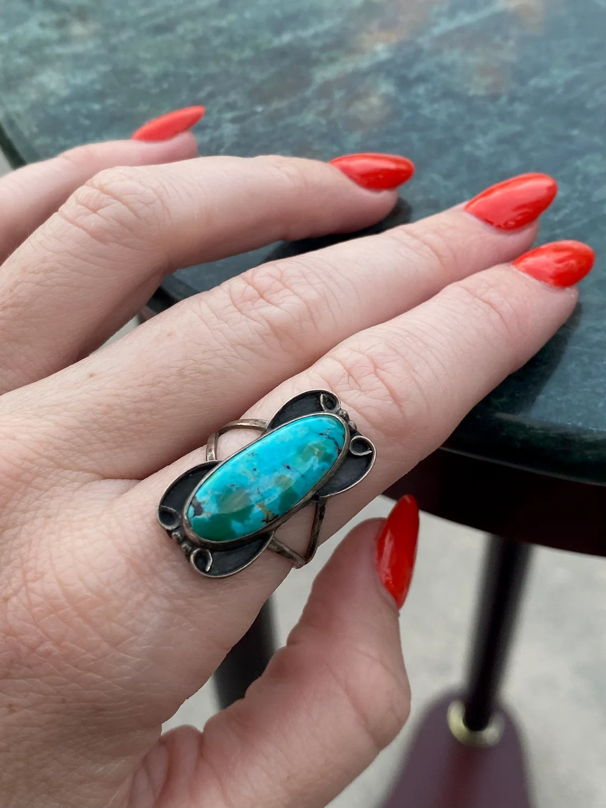 Vintage Turquoise Sterling Silver Ring Size 8