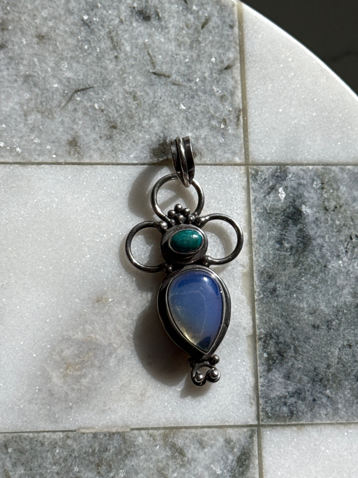 Chrysocolla & Moonstone Pendant Sterling Silver Pendant