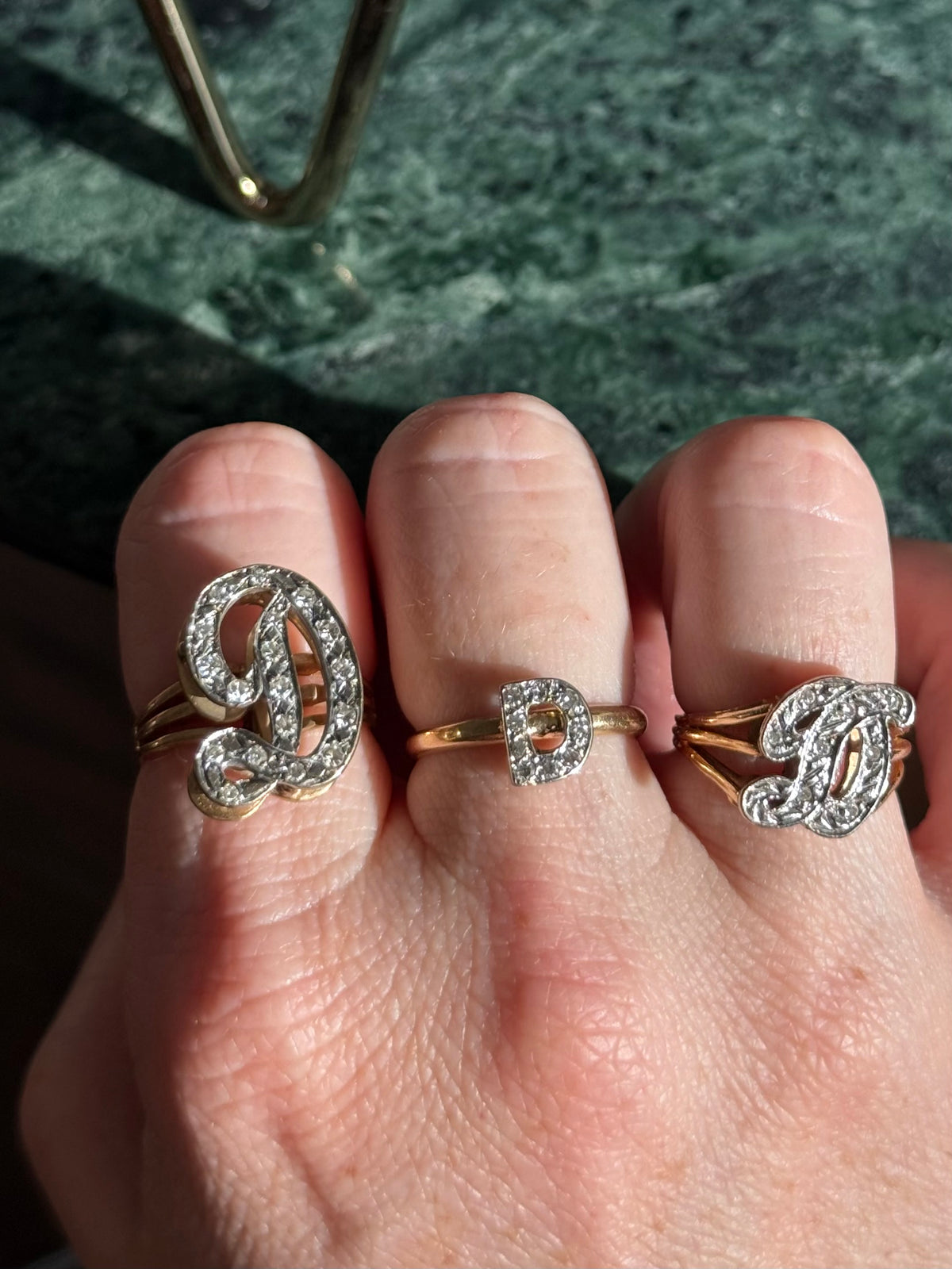 ‘D’ Diamond Initial 14k Gold Ring
