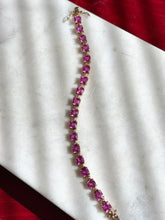 Load image into Gallery viewer, Lab Created Faceted Pink Sapphire Gold Vermeil Tennis Bracelet 7.25”
