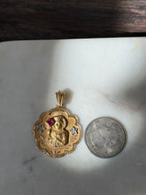 Load image into Gallery viewer, Solid 18k Gold Saint Barbara Ruby &amp; Diamond Pendant

